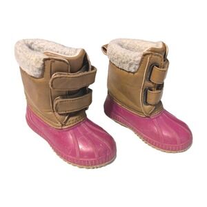 Gap Kids Girl 7/8T Waterproof Duck Boots 3M Thinsulate 200g Hook Loop Brown Pink